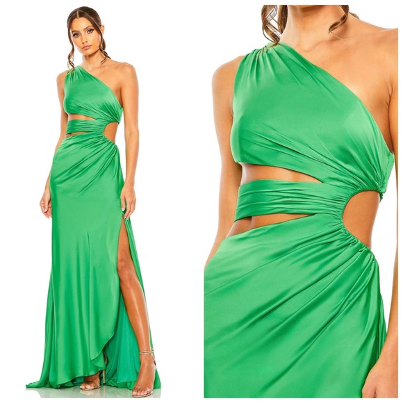 Mac Duggal Dresses & Skirts - Mac Duggal Spring Green Cut Out One Shoulder Satin Gown Size 4 $498 68485
